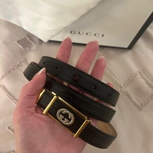 Gucci Belt Black Snake Skin with Gold Hardware